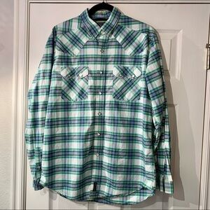 Rough Stock Panhandle slim diamond pearl snap wester plaid shirt mens size Large